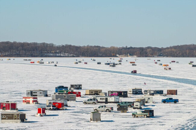 Lake Waconia is a popular ice fishing destination in the winter time.