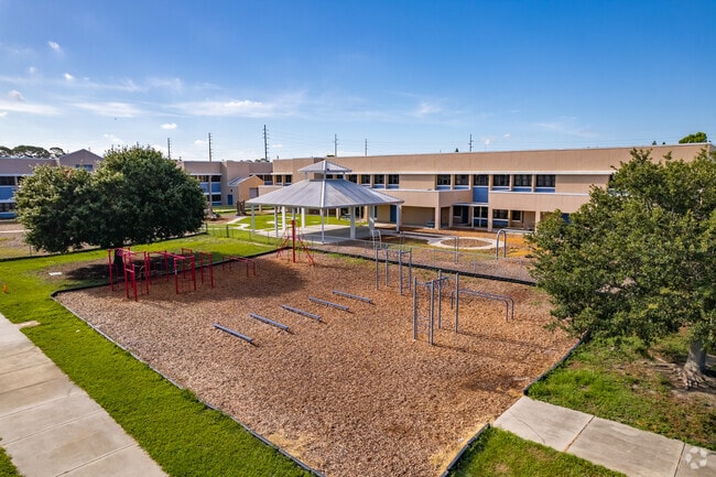 Students enjoy the the play features at Dunedin Elementary School.