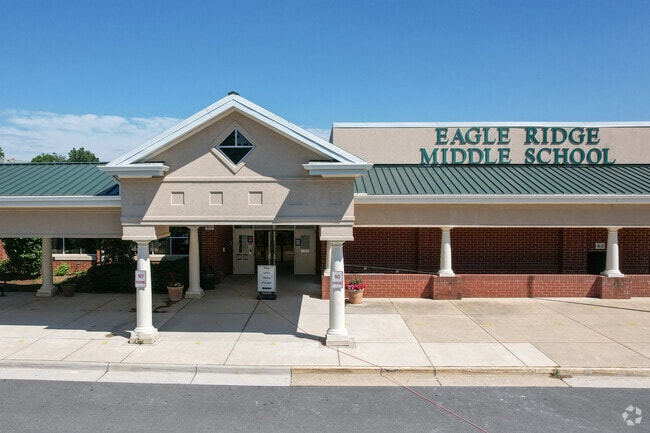 Front entrance of Eagle Ridge Middle School in Ashburn