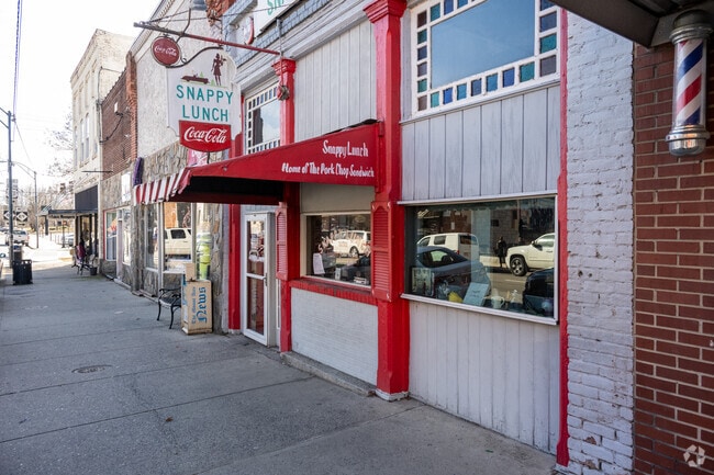 You can enjoy the famous pork chop sandwich at Snappy Lunch in downtown Mount Airy.