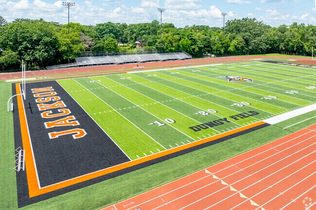 Jackson Vikings Field at Jackson High School is set in the center of a wide running track.