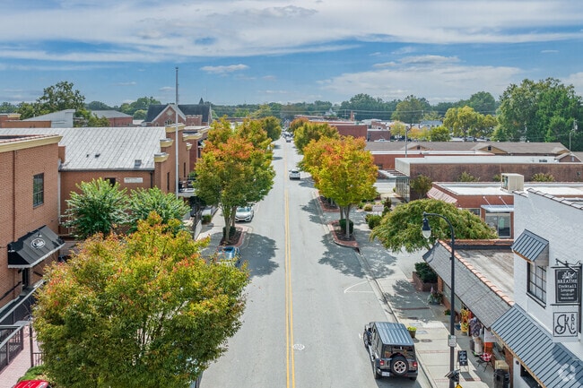 Downtown Kernersville comes alive with vibrant fall foliage.