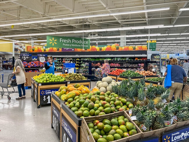 Amber Hills residents can shop for fresh produce at the nearby Walmart.
