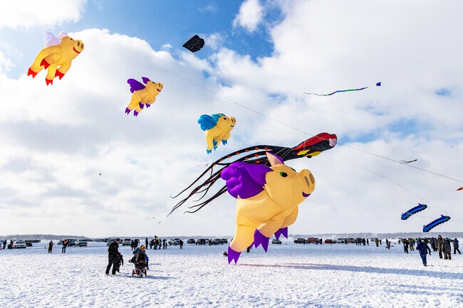 Buffalo Lake hosts the annual Kites On Ice Festival near Hanover.
