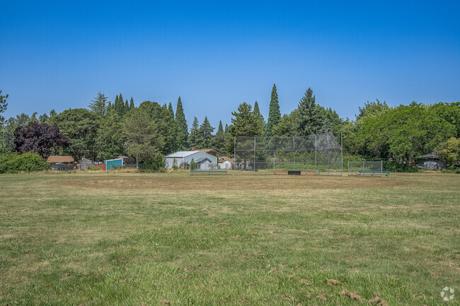 Green baseball fields at Beaver Acres Elementary School in Beaverton, Oregon