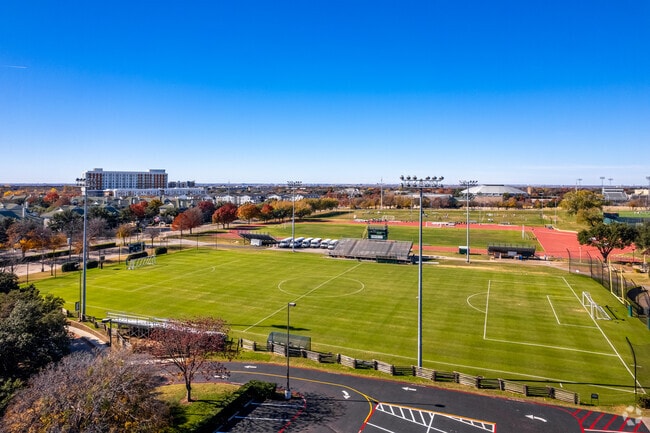 View of the football field at Greenhill School in Addison, TX.