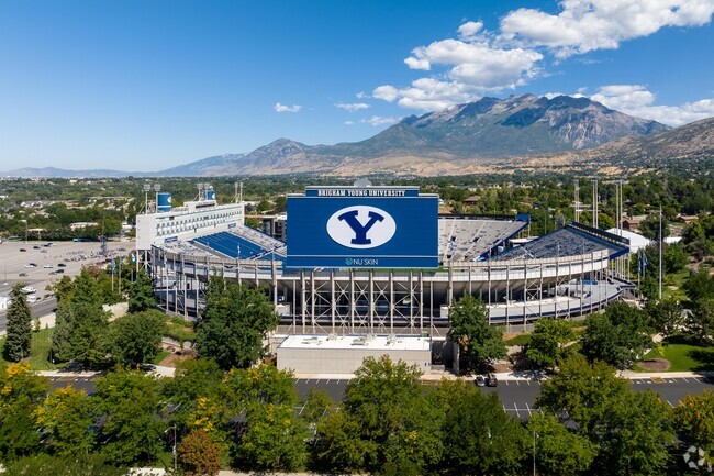 Riverside fans flock to LaVell Edwards Stadium for game day excitement.