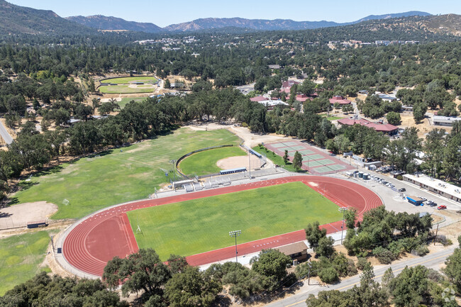 The football field at Evergreen High School in Oakhurst.