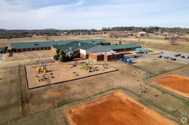 Playground and sports fields at Mt Carmel Elementary in Huntsville Alabama.