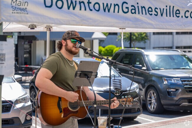 Local artists are open to song requests from the audience at the Blue Skies Concert Series.