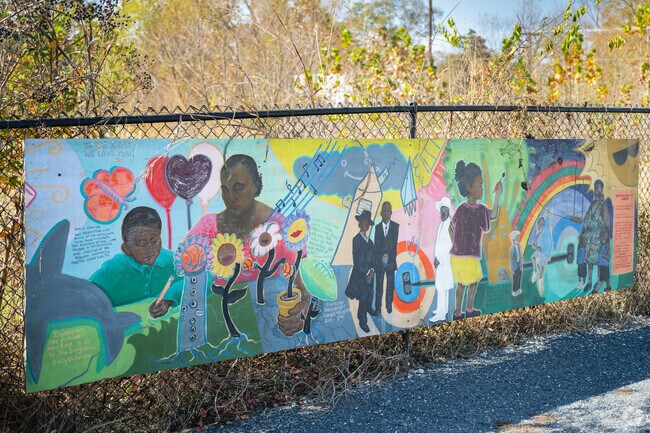 A colorful civil rights mural at a garden in Northside, SC.