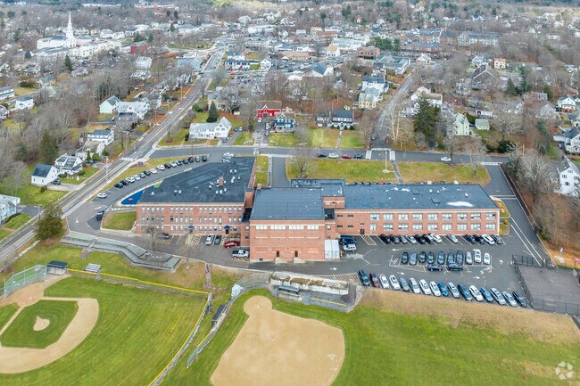 An aerial view of Vincent M. Igo Elementary School in Foxborough, MA.