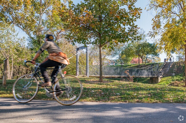 The Swinging Bridge is a common entry point for those looking to enjoy Frederick's Baker Park.