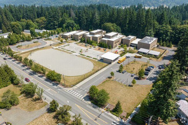 Overview of John Muir Elementary School's campus located in Kirkland, WA.