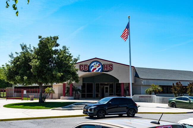 The entrance to Cesar E. Chavez High School is on the Northwest end of campus.