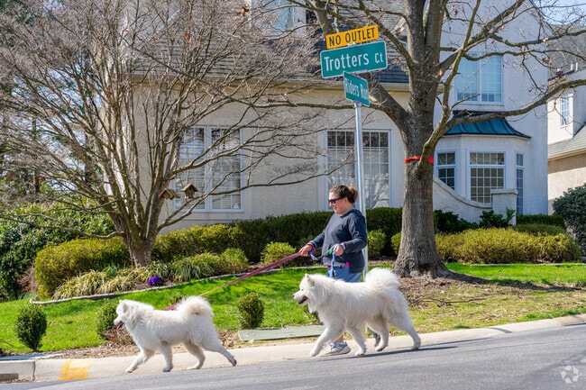 Neighbors in Edgmont walk their dogs along quiet residential streets.