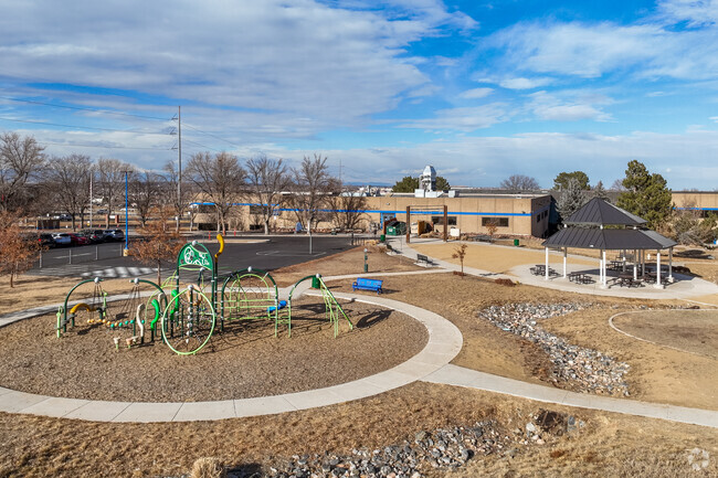 The playground and pavilion at Westgate Community School in Thornton, Colorado.