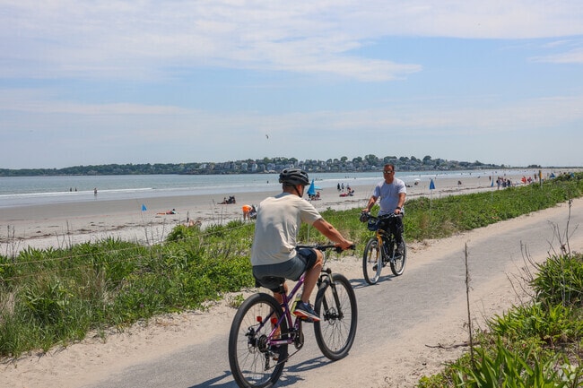 Bikers along Fayette Street in Nahant enjoy rides to the nearby Nahant Beach.