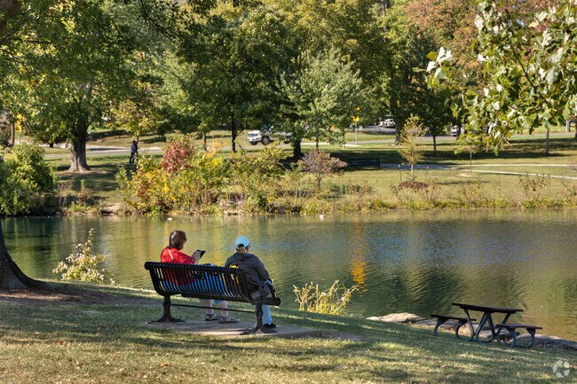 Benches are spotted throughout the park to rest or relax with a view in DesPeres Park.