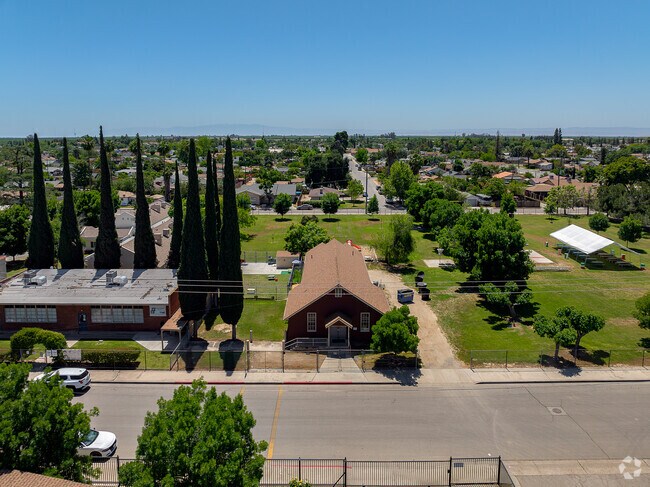Saint Johns Evangelist School offers sprawling campus when viewed from above.