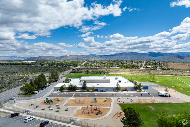 An aerial view of Jacks Valley Elementary School facing East.