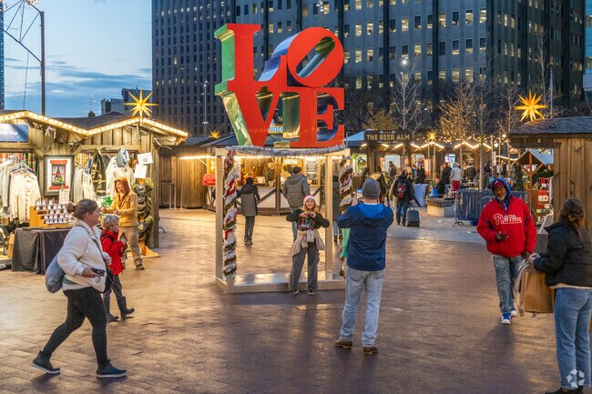 The iconic Love Park serves as the location for the the Philadelphia Christmas Market.