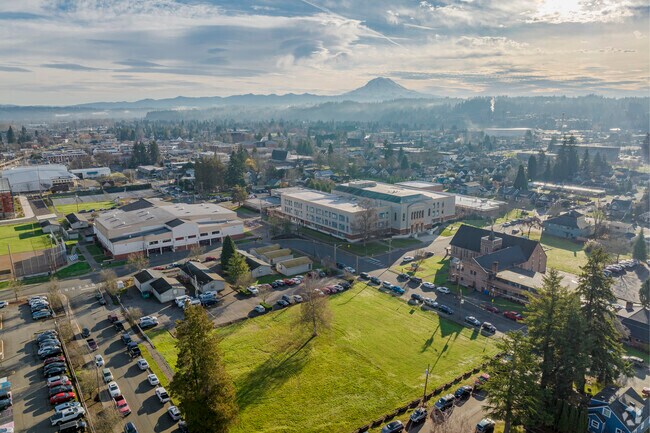 Puyallup High School with views of Mt. Ranier.