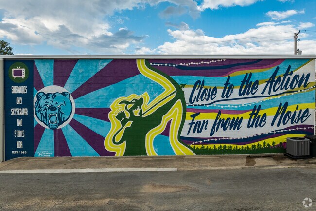 A mural pays tribute to Sherwoods only skyscraper.