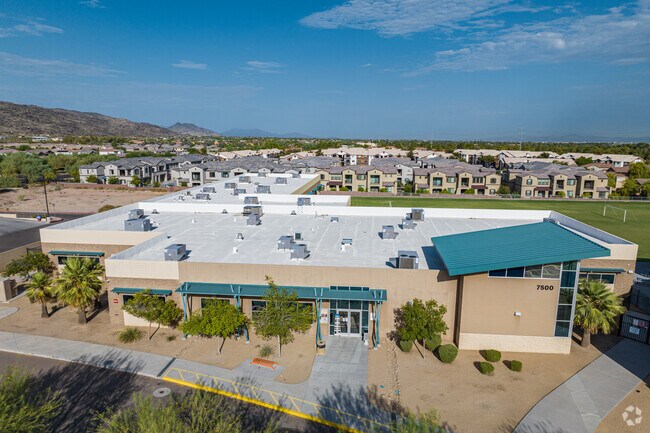 Front of Junior High / High School building, Slyline Prep High School.
