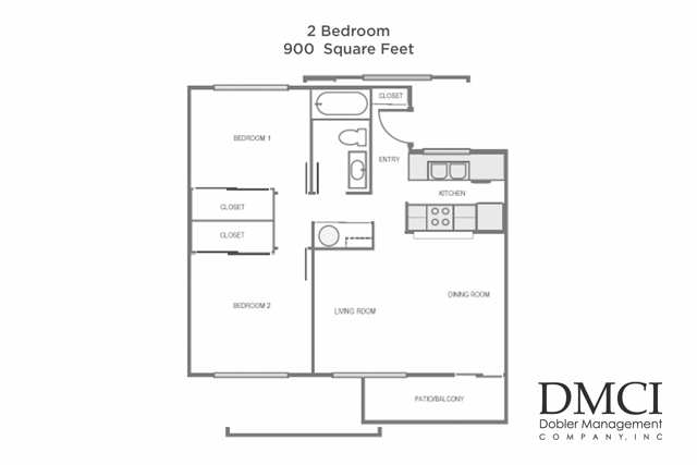 Two Bedroom One Bath - 900 Square Feet