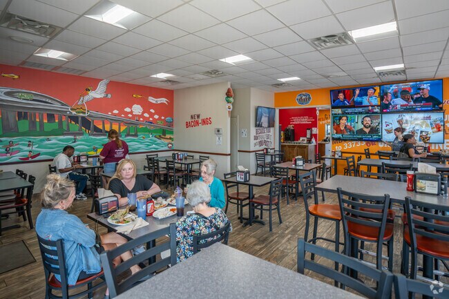 Friends often gather to enjoy burgers at Maplewood Burgers in central Maplewood.