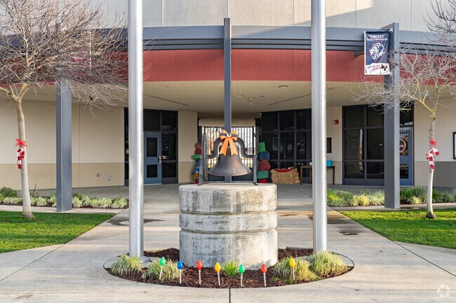 A school bell graces the entrance to Liberty Elementary School in Tulare.