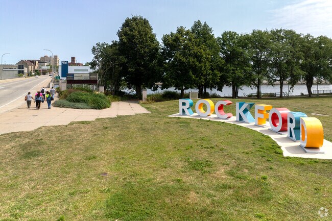 Davis Park at Founders Landing includes landmark Rockford letters.