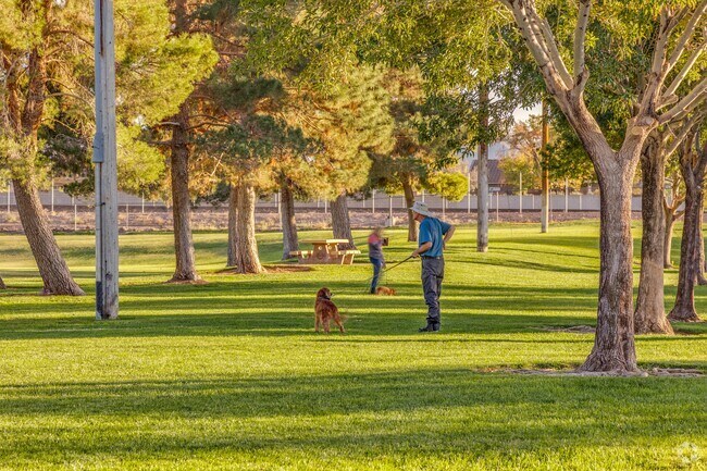 Burkholder Park has grassy areas to walk your dog and mountain views of Black Mountain.