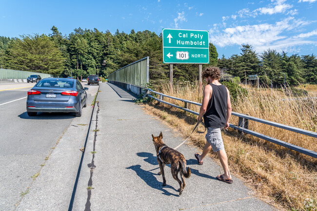 Cal Poly Humboldt is a short walk across the highway overpass for Sunset residents.