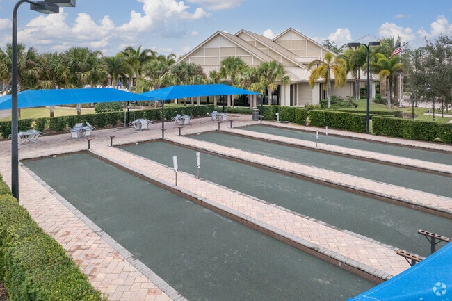 The clubhouse in Winding Cypress has four bocce courts for group play and competitions.