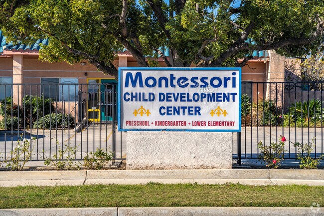 The signage at the entrance of Montessori Child Development Center proudly displays its name