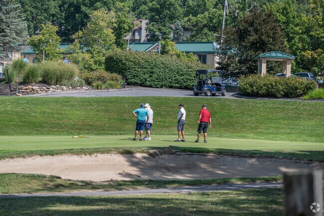 A group of friends spend a day together having fun playing a game of golf in Cheat Lake.