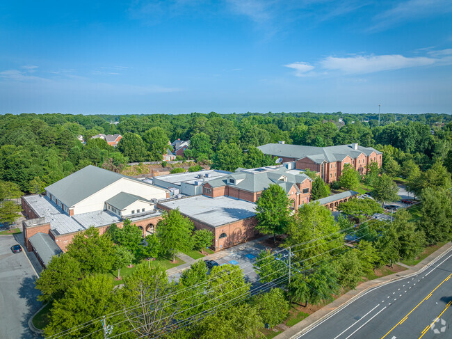 aerial view of the front of the school