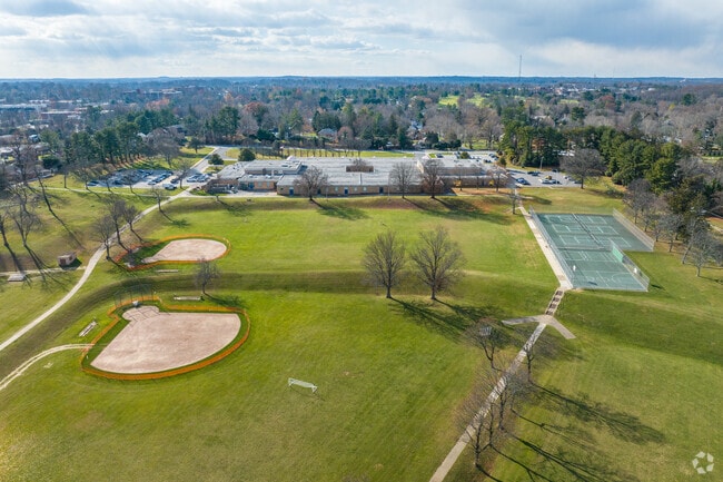 Play some baseball at Pikesville Middle School in Baltimore.