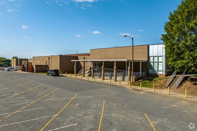 Carmel Middle School building in Charlotte, NC.