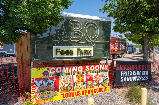 Food trucks at ABQ Food Park serve tacos and regional bites.