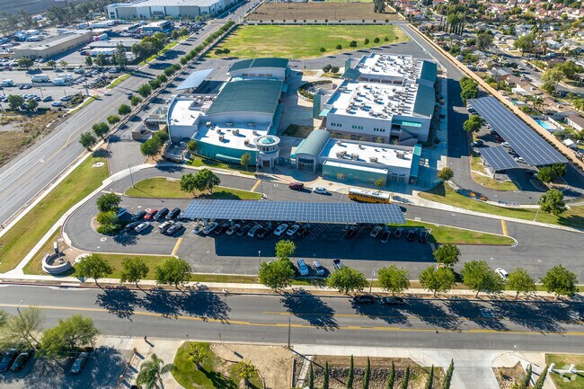 Joe Baca Middle School presents an aerial view, showcasing its vibrant environment.