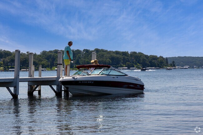 Geneva Lake is popular for swimming and water sports.
