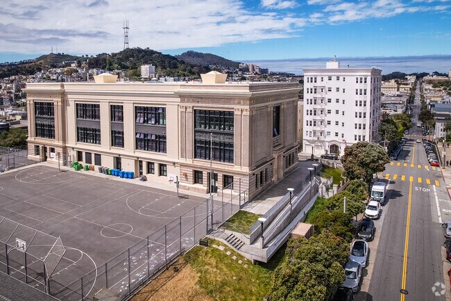 Ida B. Wells High School is a distinctive feature in the neighborhood.