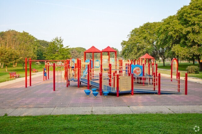 Sit and watch your kids play at the Rhodius Park Playground in West Indianapolis.