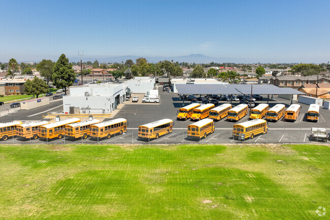Modern school buses at Webber Elementary School transport students to and from school.