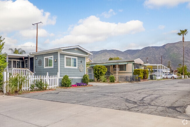 A peaceful row of manufactured homes in Ramona offers cozy living and scenic views.