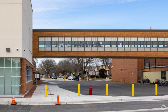 Komarek Elementary School walk way and courtyard.