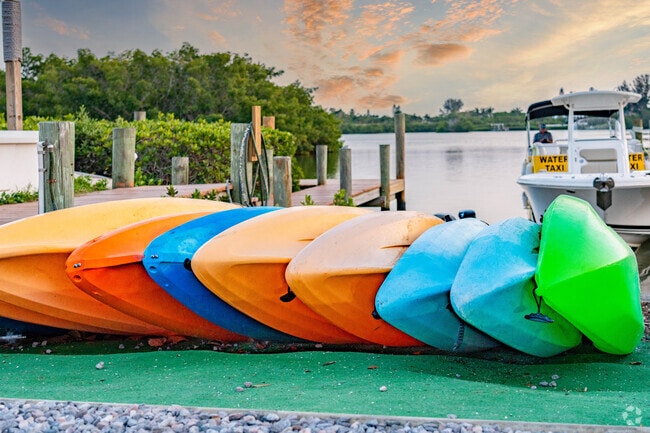 Colorful kayaks add to the tropical ambiance at Casey Key.